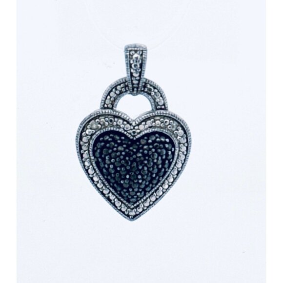 Designer SUN Jewelry - Estate Sterling Silver 925 Heart Pendant by SUN, Black & White Crystals, 3.0g